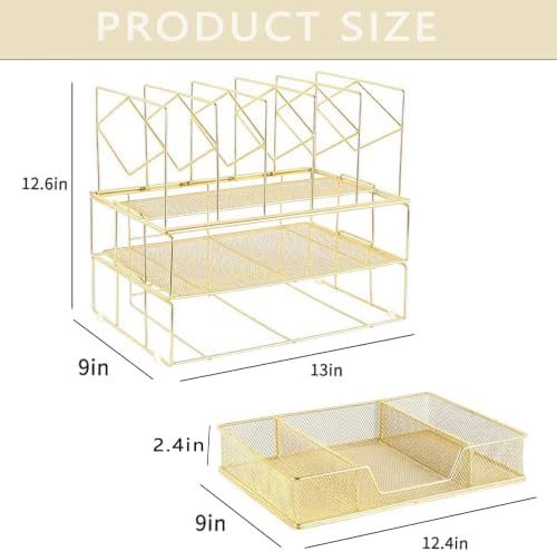 Desk Organizers and Accessories, 2-Tier Desk Organizer with Drawer, Gold