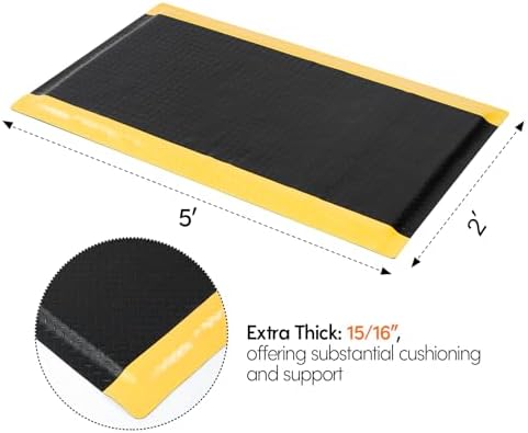 Anti Fatigue Mats Industrial 2' x 5' Standing Mat 15/16" Thick Shop Floor Mats Heavy Duty Commercial Diamond Plate Ergonomic Standing Floor Mat Helps Relieve Back and Leg Soreness