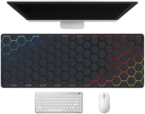 Extended Honeycomb Technology Desk Mat, XL Large Gaming Mouse Pad, Neon-Inlaid Hexagons Stitched Edges Waterproof Non-Slip Rubber Base for Computer Keyboard Laptop Work Home Office 31.5"x11.8"
