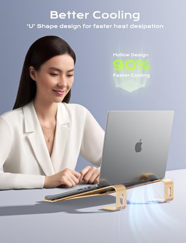 JCZT Aluminum Laptop Stand, Laptop Riser with Wrist Rest, Gold