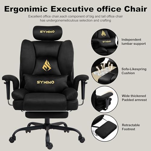 Symino Gaming Chair with Footrest, Up/Down Armrests, Suede Fabric Ergonomic Office Chair, 155° Recline Computer Chair for Desk, Black