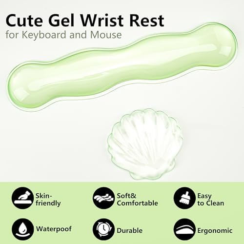 Gel Wrist Rest for Keyboard and Mouse - Green Soft Ergonomic Silicone Wrist Rest, Clear Cute Desk Accessories for Gaming, Computer, Laptop