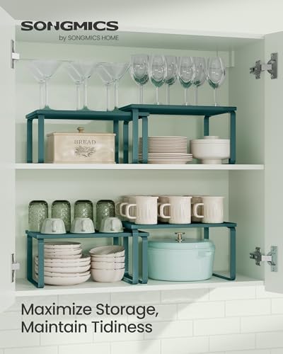 SONGMICS Cabinet Organizer Shelf, Set of 2 Spice Rack, Kitchen Storage