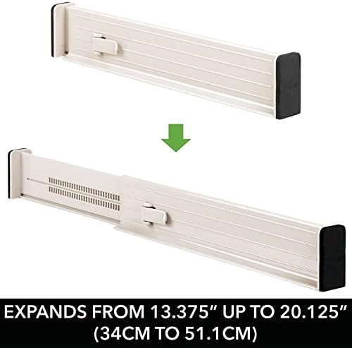mDesign Set of 4 Drawer Dividers – Expandable Drawer Organiser Set with Protective Foam Ends – Useful Kitchen Accessories – Cream