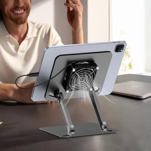 Cooling Stand for Surface Pro,Tablet Cooler Stand Holder with Quiet Fan Heavy Duty for iPad Pro Air Series,Microsoft Surface Series,Samsung Galaxy Tabs,Portable Monitor...Up to 15'' Tablets-Grey