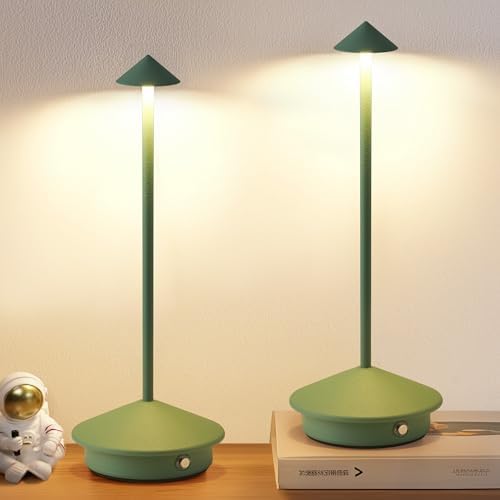 Modern Cordless Table Lamp Set of 2, Green Portable LED Desk Lamps
