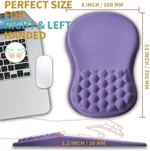 Hokafenle Ergonomic Mouse Pad Wrist Support with Massage Design, Wrist Rest Pain Relief Mousepad with Memory Foam&Non-Slip PU Base, Mouse Pads for Wireless Mouse & Desk (12x8 inch,Lavender)