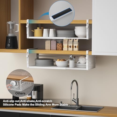 AmonHouseware 2Pack Expandable Under Shelf Storage Basket Organizer, White