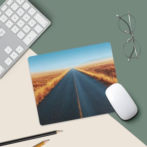 Straight Empty Asphalt Road Stretching to Horizon Mouse Pad, Small Office Computer Mouse Pads for Desk Laptop with Non-Slip Rubber Base Mouse Mat, Gaming Mouse Pads
