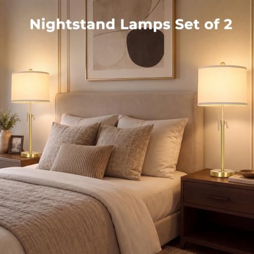 Qingmiao Gold Table Lamps Set of 2, 22" to 30" Adjustable, 3 Way Bulbs