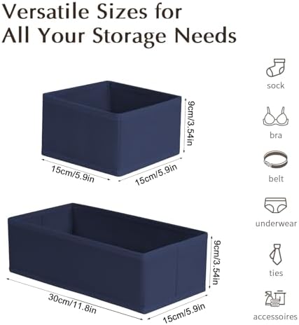 DIMJ Drawer Organizers Clothes, Set of 16 Dresser Organizer Bins, Fabric Closet Organizers and Storage, Shallow Drawer Dividers for Nursery, Clothing, Baby Clothes, Socks, Underwears, Tie (Navy Blue)