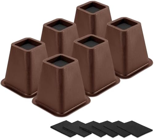 6 Pack Furniture Risers 6 Inch, Bed Risers Heavy Duty for Table Desk Couch Chair Sofa Cabinet Bed Frame Dorm, Square Table Leg Risers Lift Height 6", Chocolat Brown