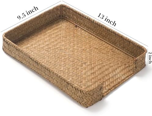 Seagrass Letter Tray, Woven Desk Tray, Wicker Desk Organizer, A4 Paper, Document, File, Mail, Magazine Storage Basket for Office, Classroom, Home Desktop