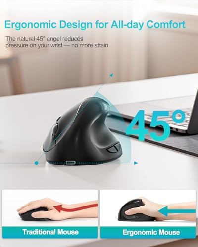 Lekvey Ergonomic Mouse, Rechargeable Wireless Mouse for Small Hands, Black