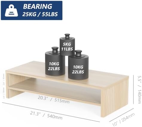 FITUEYES Wooden Monitor Stand Riser, 2-Tier Desk Storage Shelf, Oak