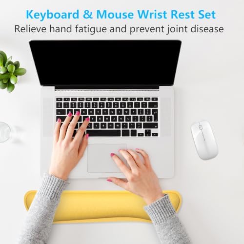 Dapesuom Enlarge Keyboard Wrist Rest, Cute Memory Foam Keyboard Wrist Cushion for Computer Desk Mats Support, Typing Pain Relief Ergonomic Mouse Pad Rests with Non-Slip Base for Gaming, Laptop, Yellow