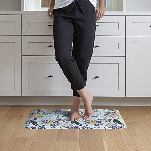 GelPro Designer Cushioned Anti-Fatigue Comfort Floor Mat, Padded Stain-Resistant, Waterproof, Non-Slip Comfort Padded Desk/Office Mat, 20 x 32, Funky Feline Blue Bloom