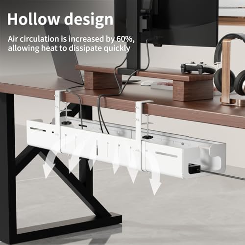 Under Desk Cable Management Tray, Expandable 25.2"–38.6" Cable Tray, White