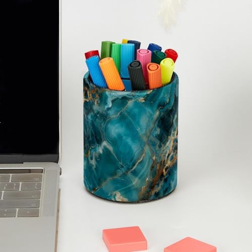 Pen Holder for Desk, Teal Turquoise Marble Pencil Holder Desk Organizer, Large Capacity Pen Cup Makeup Brush Holders Desktop Office Supplies Storage Organizer