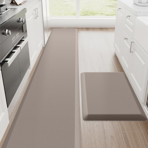 StepRite 1-Inch Kitchen Mats for Floor, 2-Piece Anti-Fatigue Rugs, Khaki