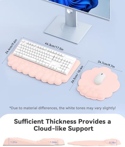 Pink Cloud Wrist Rest for Keyboard and Mouse, Desktop Keyboard Riser Pad