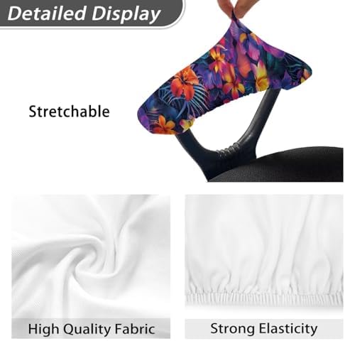 Tropical Hibiscus Printed Office Chair Armrest Covers Set of 2, Palm Tree Leaf Printed Stretchy Soft Office Chair Arms Rest Covers Arms Protector Covers for Office Computer Chair