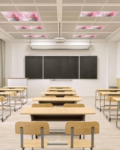 Pink Snowman Magnetic Fluorescent Light Covers for Ceiling Lights 2 x 4 Feet,Christmas Tree Forest Vintage Painting Office Classroom Kitchen Drop Ceiling Light Covers Filters Shade Panel 2 Packs