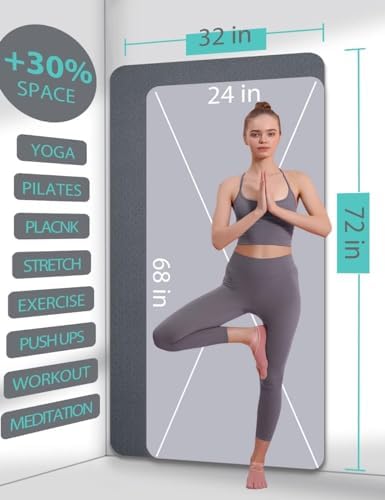 Yoga Mat Double-Sided Non Slip, 72'' x 32'' x 7mm - Extra Wide & Thick Yoga Mat for Women Men Kids, Professional TPE Yoga Mats for Home Workout, Yoga, Pilates and Floor Exercise, with Carrier Strap