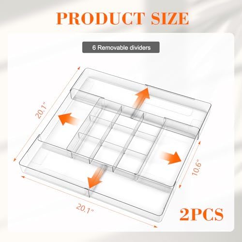 Briwooody 2 Pcs Expandable Drawer Organizer, Clear, 15 Compartments
