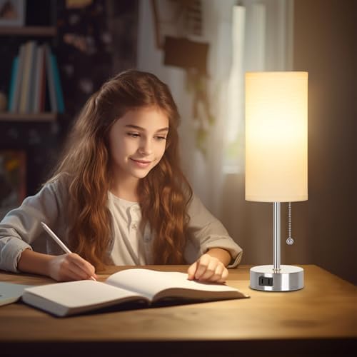 Dott Arts Table Lamp for Bedroom, 3-Color Bedside Lamps with Pull Chain