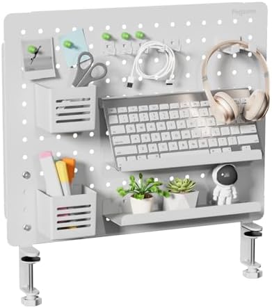 PEGZONE Clamp on Desk Pegboard, 20.4" x 16.5", with 15 Accessories, White