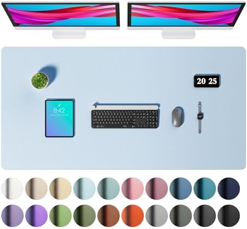 Aothia Faux Leather Desk Mat – Large Mouse Pad, Non-Slip PU Leather Blotter, Waterproof Writing Surface for Office and Home (Baby Blue, 47.2" x 23.6")