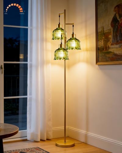 Lightdot Green Glass Floor Lamp Dimmable with LED Bulbs & Flower Shade