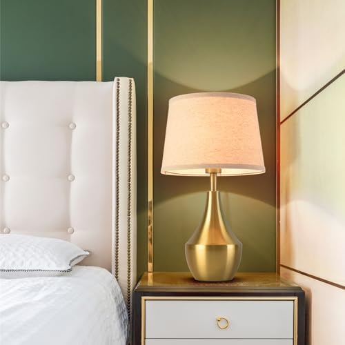 Gold Bedside Table Lamp, 19.3" Modern Table Lamp for Bedroom Nightstand, Cute Table Lamps for Living Room, Office Desk, End of Table