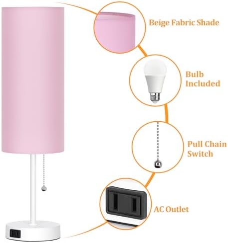 Dott Arts 18" Table Lamp for Bedroom, 3-Color Bedside Lamps with Pull Chain