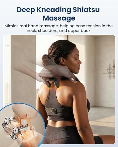 COMFIER Hands-Free Neck and Shoulder Massager with Heat, Cordless 4D Shiatsu Deep Kneading Massager, Rechargeable Upper Back & Trapezius Massage for Home, Office, Housework，Black