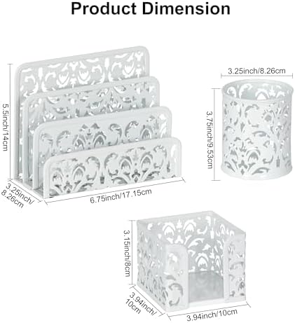 EasyPAG Desk Organizers and Accessories 3 Pieces Office Organizer Set - Pen Holder for Desk, Mail Sorter Countertop and Sticky Note Holder, White