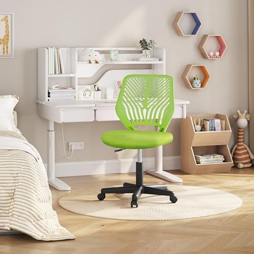 Yaheetech Small Desk Chair, Armless Adjustable Swivel Seat, Green