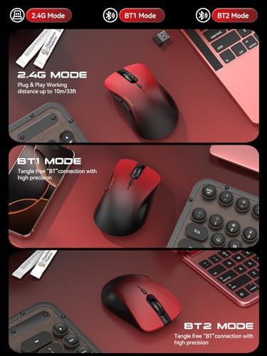 RAPIQUE Bluetooth Wireless Mouse, Dual Bluetooth & 2.4 GHz, Gradient Red