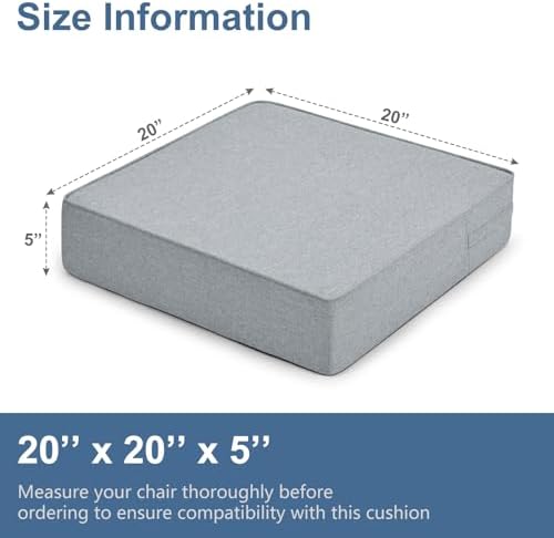 Shinnwa Gel Memory Foam Recliner Cushion for Elderly, Extra Large Seat Cushion, Dual-Layer Foam Chair Pad for Couch, Armchair, Wicker Chairs, Floor, 20 × 20 × 5in, Light Gray