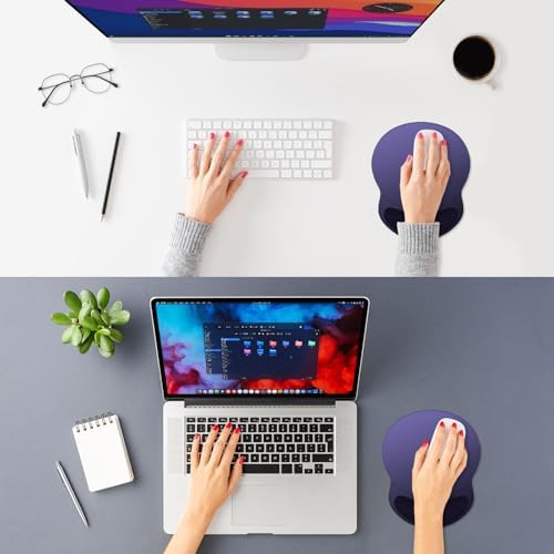 ITNRSIIET Ergonomic Mouse Pad with Comfort Gel Wrist Rest, Non-Slip PU Base, Smooth Textured Surface, Reduces Hand Fatigue & Wrist Pain, 8.7 x 7.2 Inch for Office Gaming Home, Violet