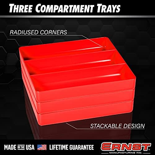 Ernst Tool Garage Organizer Tray, Red, 3-Compartments (Pack of 4)