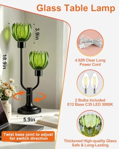 Lightdot Vintage Green Flower Table Lamp Bulbs Included Dimmable Glass Lamp