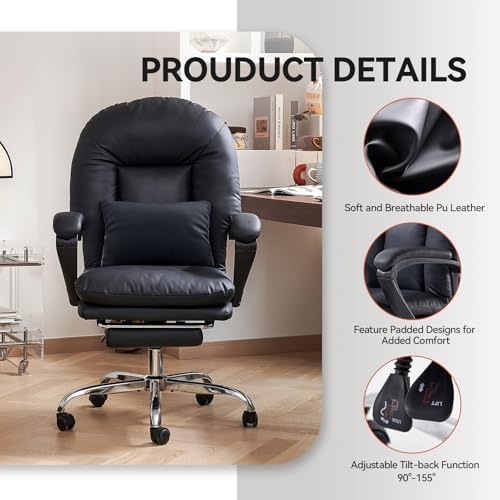 EMIAH Office Chair with Foot Rest Reclining Desk Chair Comfy, Black