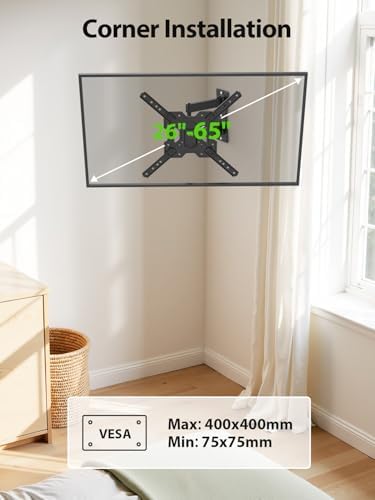 USX MOUNT UL Listed Full Motion TV Mount, Swivel Articulating Tilt TV Wall Mount for 26-65 Inch LED, 4K, Wall Mount Bracket with VESA 400x400mm Up to 77lbs, Perfect Center Design -XMM006-1