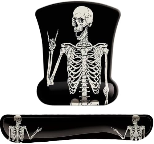 Keyboard Wrist Rest Pad Mouse Pad with Wrist Support Set of 3, Gaming Mousepad with Non-Slip Rubber Base, Ergonomic Memory Foam Mouse Cushion Support for Home Office Laptop Computer, Human Skeleton