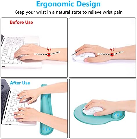 Dapesuom Keyboard Wrist Rest and Mouse Pad with Wrist Support, Cute Memory Foam Cushion for Keyboard and Mouse Set, Ergonomic Desktop Pad Rests with Non Slip Base for Easy Typing & Pain Relief, Green
