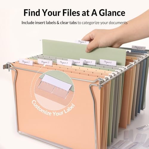 SUNEE 25 Count Hanging File Folders, Pastel Colors, Hanging File Folders Letter Size, Hanging Folders with 1/5-cut Tabs, Designed for Bulky Files, Filing Cabinets, Medical Charts