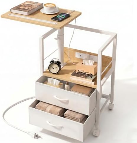Faesun Night Stand with Charging Station & Swivel Top, Oak White