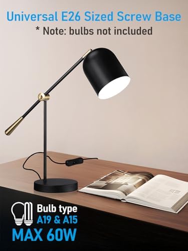 TORCHSTAR Adjustable Metal Desk Lamp Aesthetic, AC 110-120V E26 Base, Black